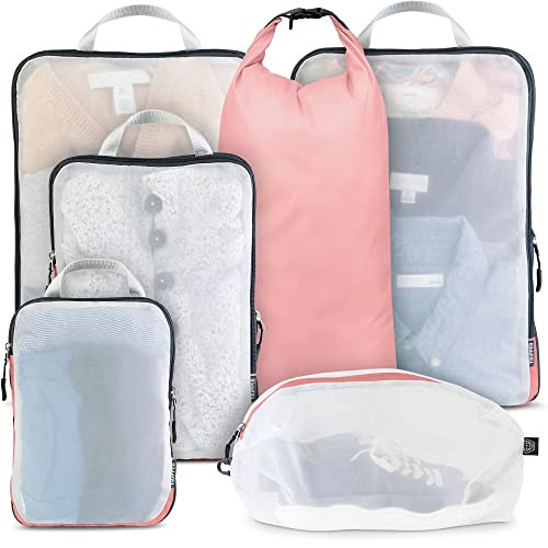 Large Packing Cube Set with See Through Mesh- Compression Packing Cubes Travel Organizers by TRIPPED Travel Gear (Dusty Rose) | Amazon (US)