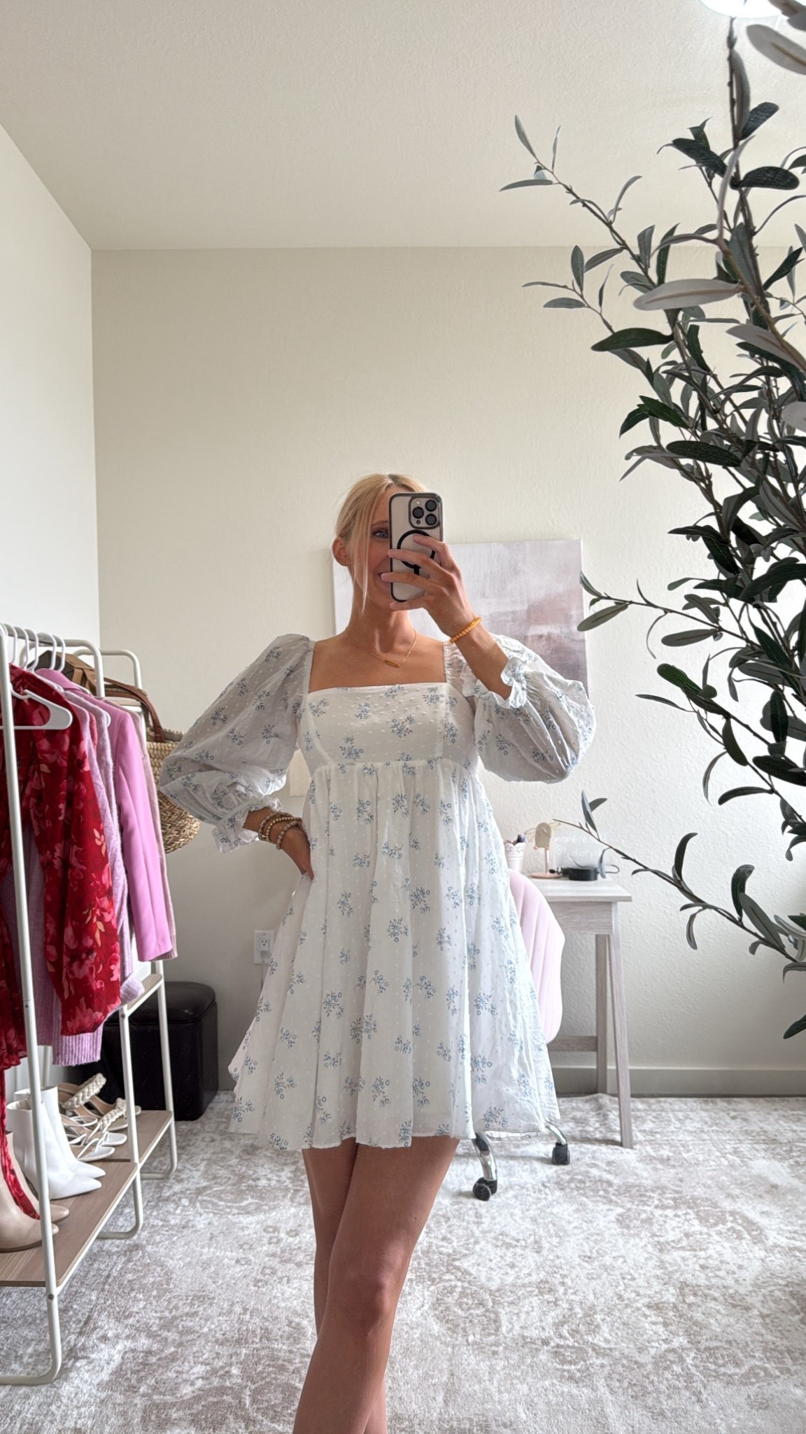 The perfect babydoll white dress for Easter, bridal shower or baby shower!

This white dress with little blue floral details throughout it is adorable and so feminine and girly! The XS fits great so go with your true size.

Easter outfit, lulus dress, long sleeve white dress, bridal shower dress, bridal shower outfit bride, baby shower outfit, engagement photos dress

#LTKspring #LTKspringtrends #LTKSeasonal