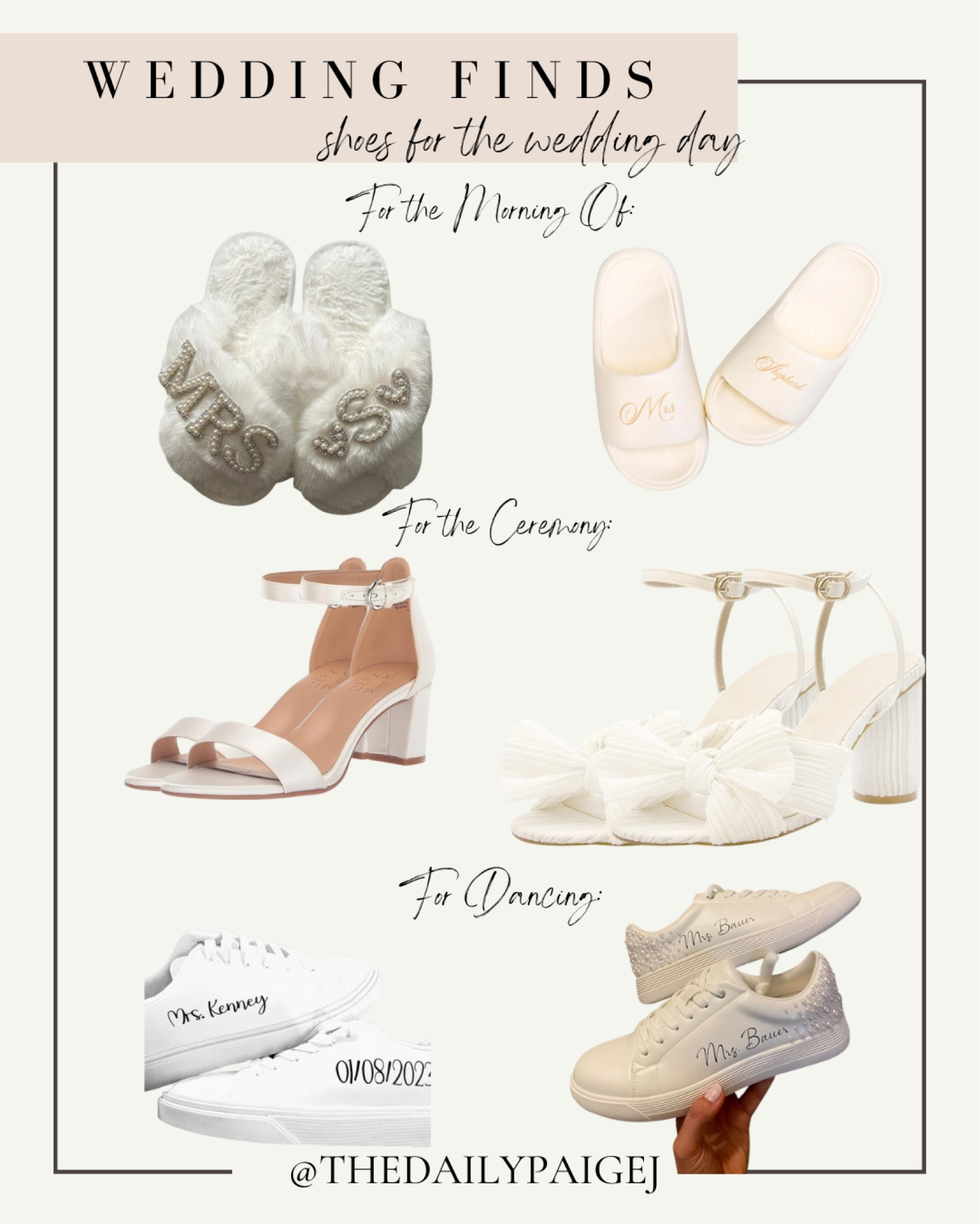 Bride to be looking for the perfect wedding shoe? From getting ready the morning of your wedding to dancing on the dance floor, these are all great options for shoes for the bride! Also, would be great bachelorette or wedding shoes!

Wedding sneakers, bachelorette sneakers, wedding heels, heels for the bride, wedding slippers, Mrs. Slipper, mrs. Sandals, wedding dress shoes, rehearsal dinner shoes, engaged, bride to be

#LTKfindsunder50 #LTKwedding #LTKfindsunder100