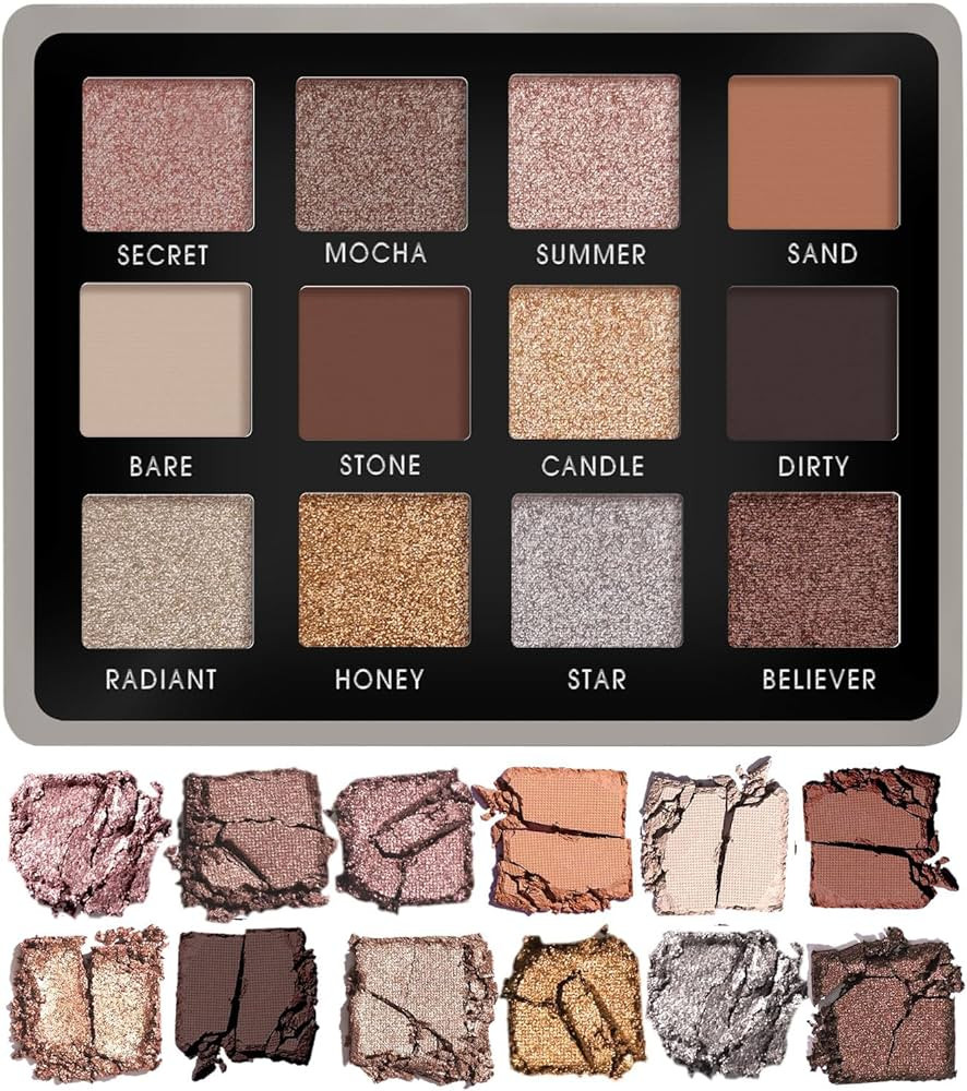 Lamora Nude Neutral Eyeshadow Palette - 12 Natural Highly Pigmented Shimmer & Matte Shades - Trav... | Amazon (US)