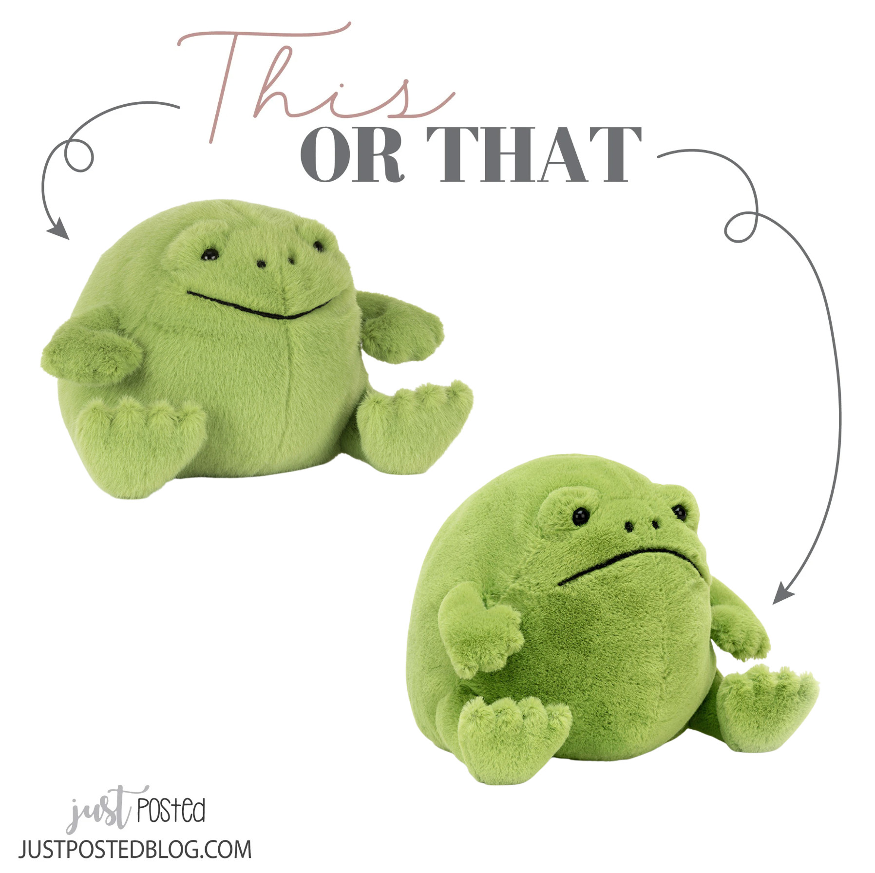 This or that!! Jellycat came out with a new Ricky the frog, but its smiling!!! 

 