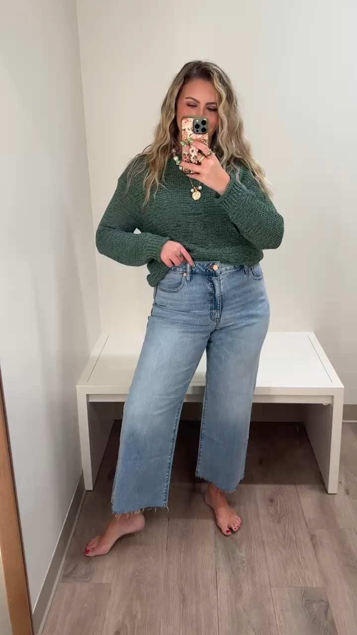 the best fitting cropped wide leg jeans I've ever worn. wearing the curvy fit. wearing a medium in the sweater. fall outfits women

#LTKootd #LTKSeasonal #LTKMidsize