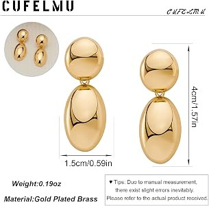 Gold Dangle Earrings for Women Geometric Oval Dangle Earrings Gold Statement Earrings Fashion Jew... | Amazon (US)