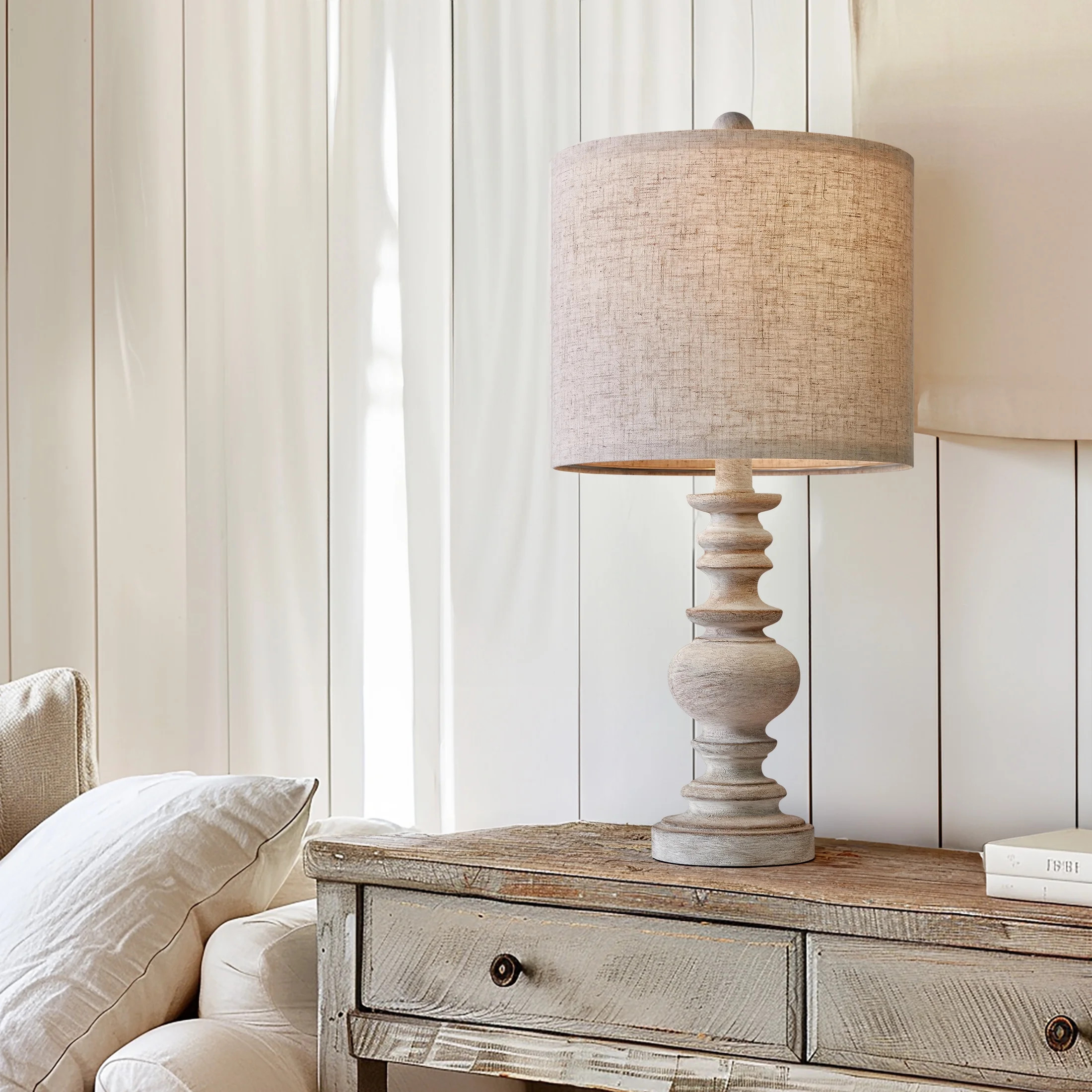 Oneach Farmhouse Table Lamp for Living Room Bedroom 20" Retro Nightstands Bedside Lamps Resin | Walmart (US)