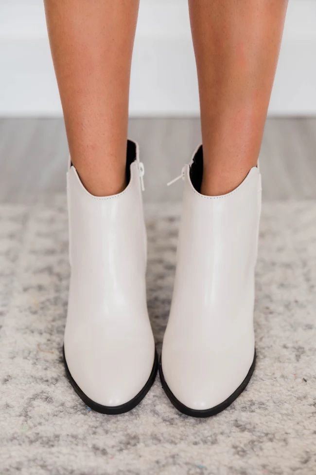 Sylvia Leather White Booties | The Pink Lily Boutique