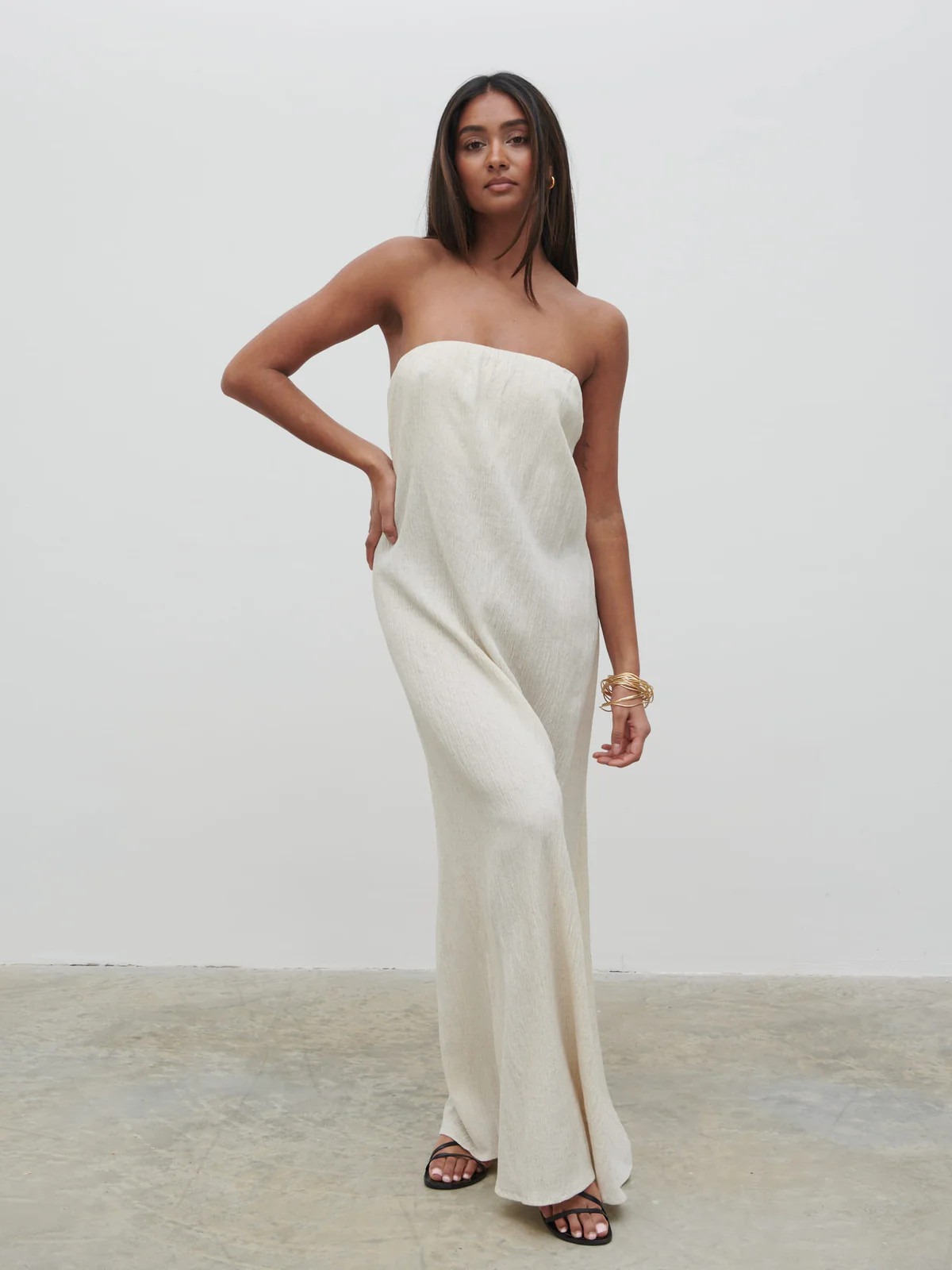 Demi Bandeau Maxi Dress - Natural | Pretty Lavish (UK)