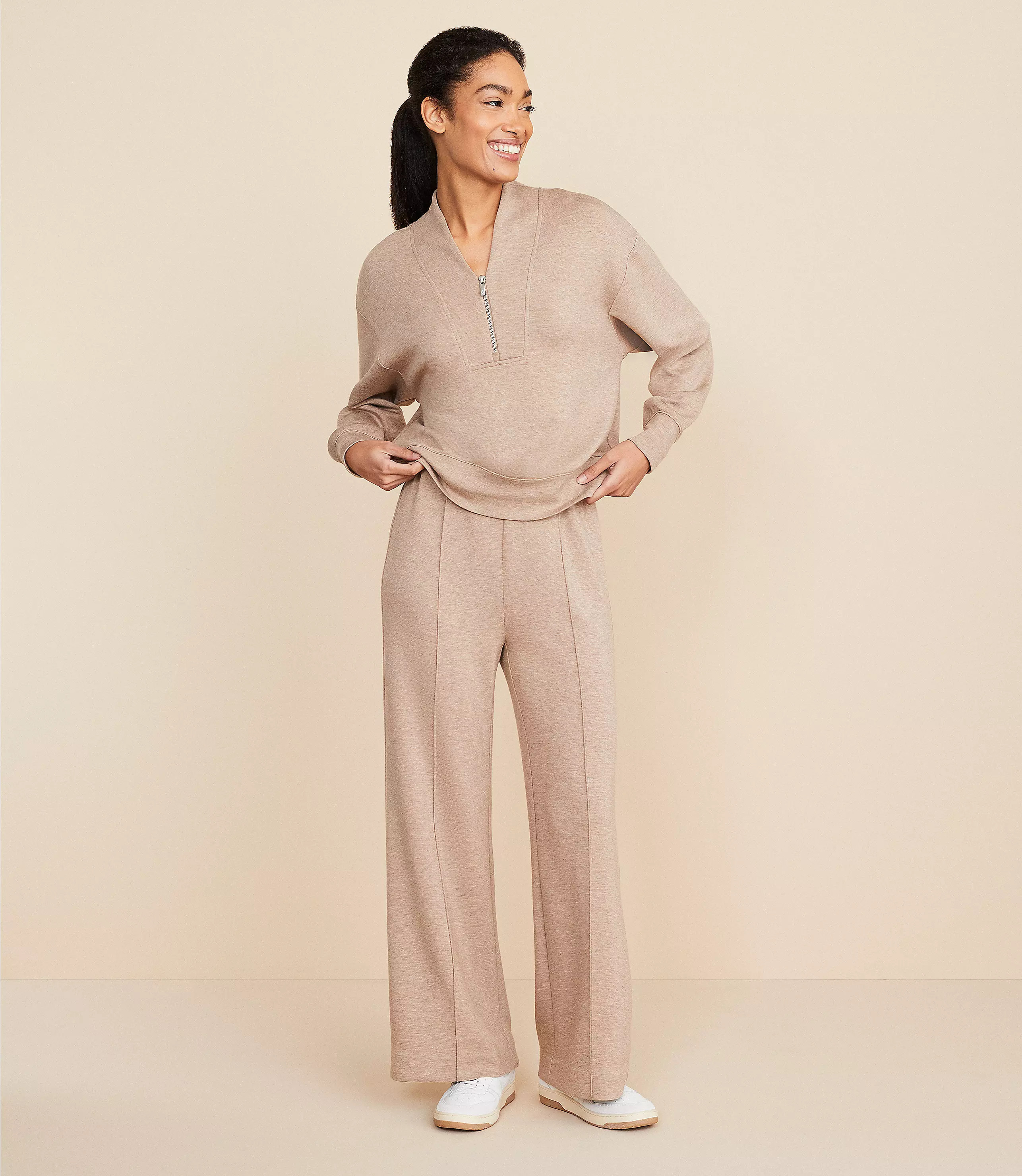 Petite Lou & Grey Heathered Scubasoft Pintucked Wide Leg Pants | LOFT