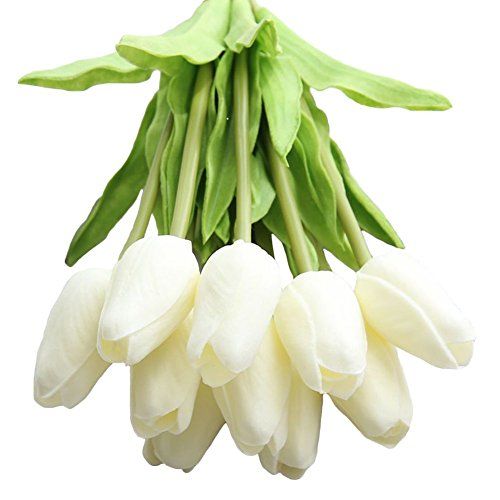 30 pcs Real-Touch Artificial Tulip Flowers Home Wedding Party Decor (Pure White) | Amazon (US)