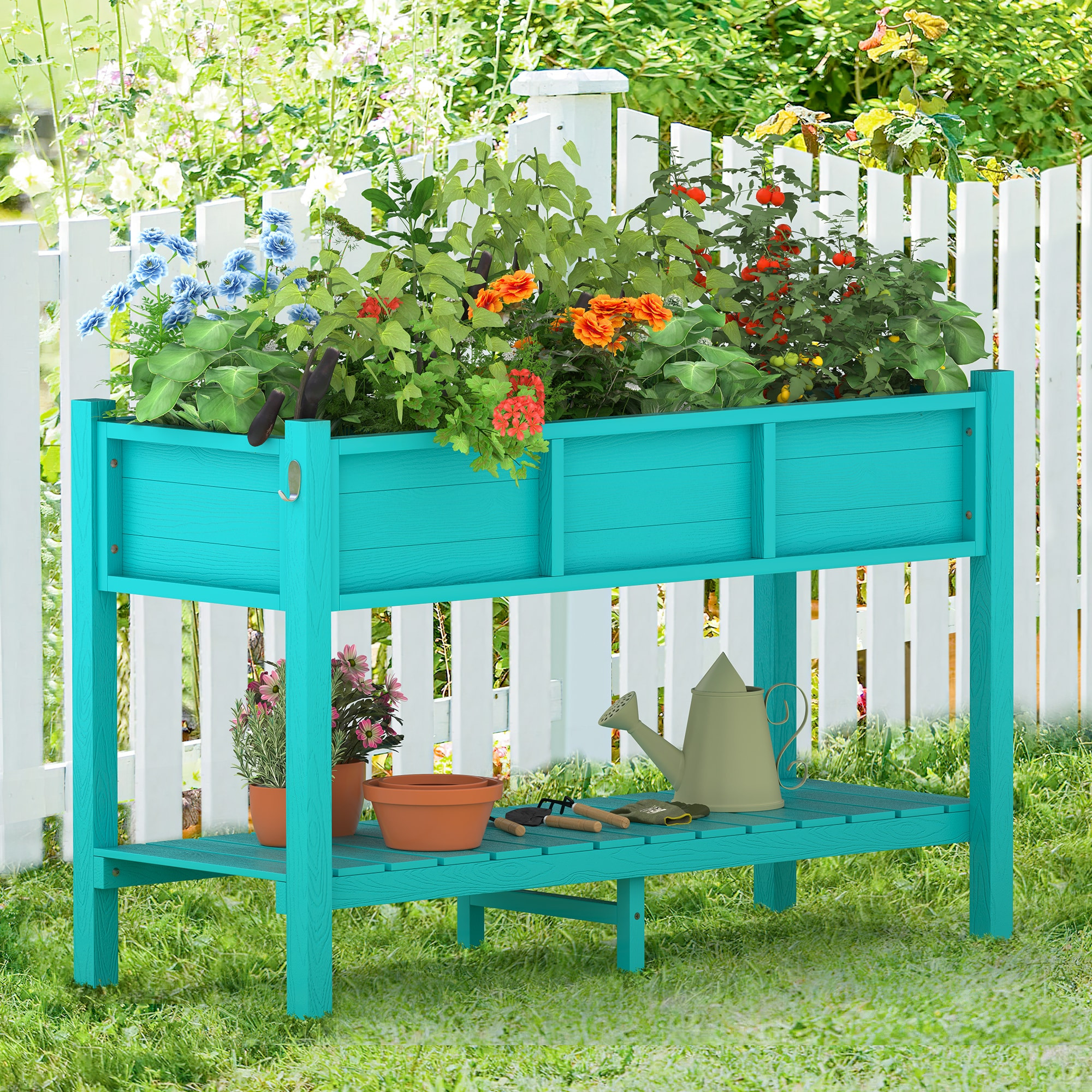 LUE BONA 2.4-cu ft 17.7-in W x 46.5-in L x 28.7-in H Elevated Blue Plastic Raised Garden Bed Large | TX-001-03LS | Lowe's