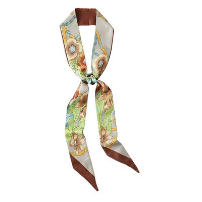 Anna-Kaci Women's Floral Print Soft Silky Scarf with Lightweight Soft Fabric Versatile Square Neck and Hair Accessory-2.4*59.1in, Brown Beige | Target