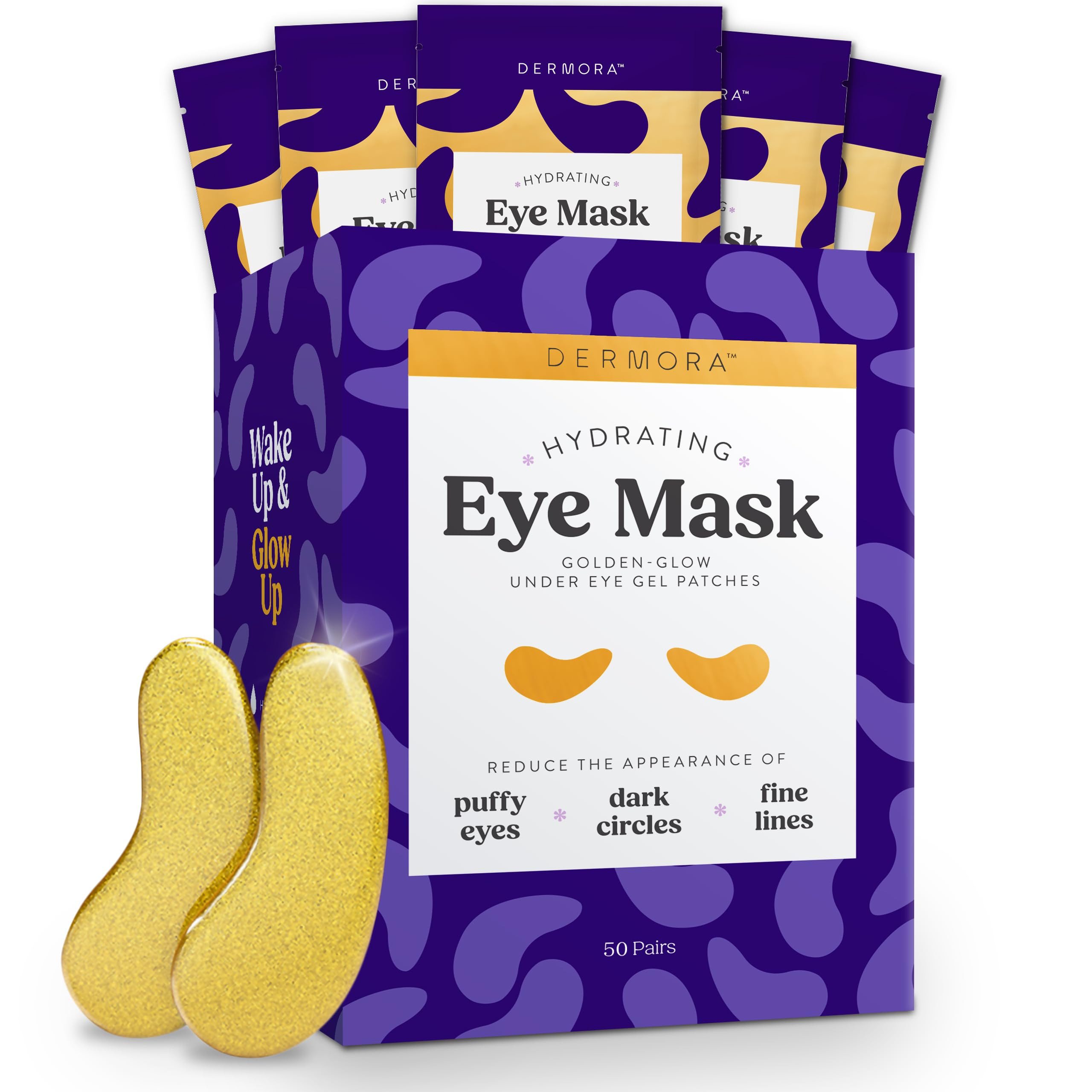 DERMORA Golden Glow Under Eye Patches (50 Pairs Eye Gels) - Rejuvenating Treatment for Dark Circles, Puffy Eyes, Refreshing, Revitalizing, Travel, Wrinkles | Amazon (US)
