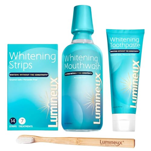 Lumineux Teeth Whitening Kit Peroxide Free Enamel Safe for Whiter Teeth Includes 7 Whitening Treatments, 1 Mouthwash, 1 Toothpaste & 1 Bamboo Toothbrush, Dentist Formulated | Amazon (US)