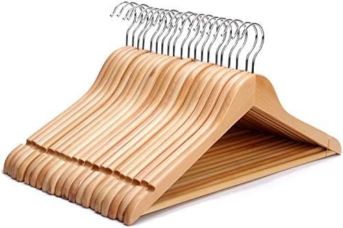 JS HANGER Wooden Coat Hangers, 20 Pack High Grade 17.5 Inch Wood Suit Hangers with Non Slip Pant ... | Amazon (US)