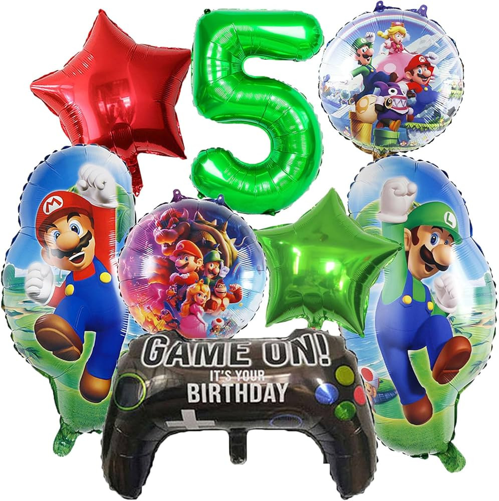 Mario Birthday Party Supplies 7PCS Mario Brothers Mylar Balloons for Boys Girls 5th Birthday Baby... | Amazon (US)