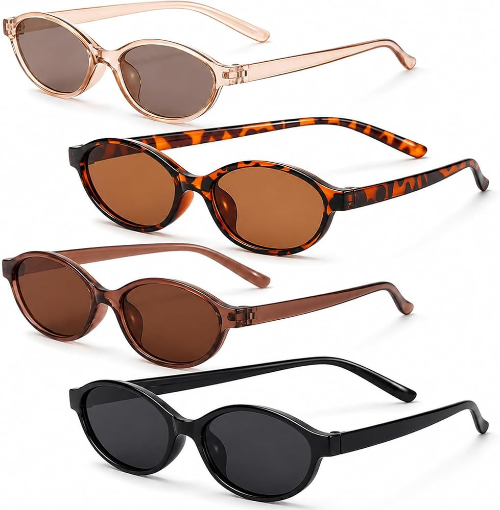 Oval Sunglasses, 4PCS Cat Eye Retro Sunglasses for Women, Small Face Vintage 90s Trendy Sun Glass... | Amazon (UK)