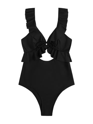 Verdusa Women's One Piece Ruffle Tie Knot Cut Out Swimsuit High Waist Swimwear Bathing Suit | Amazon (US)