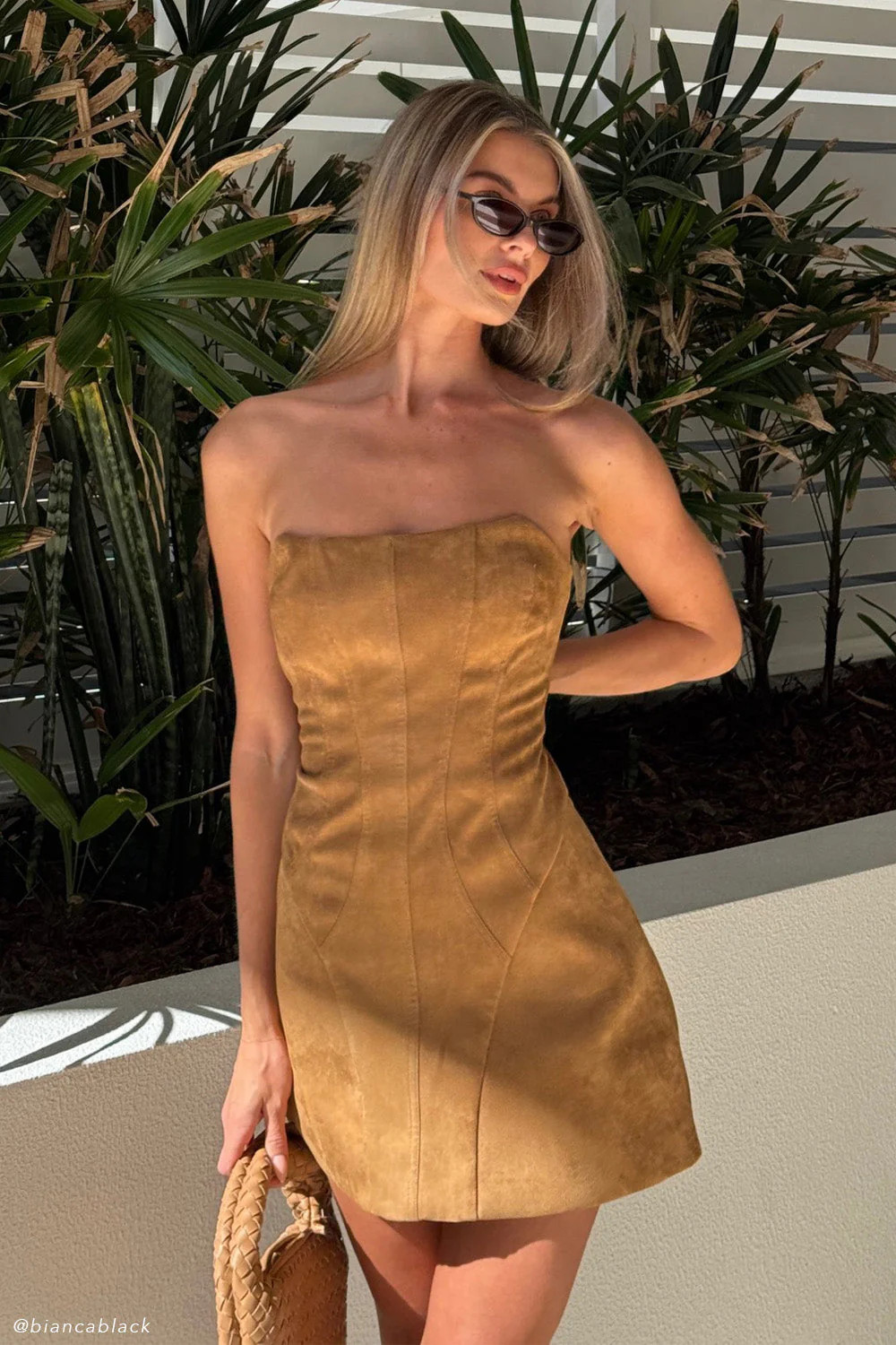 Andy Faux Suede Mini Dress - Camel | MESHKI US