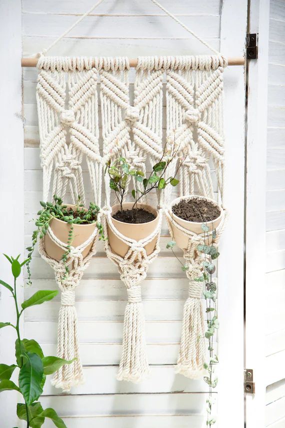Macrame plant hanger Rope wall planter Crochet hanging planter indoor Small pot holder Plant bask... | Etsy (US)