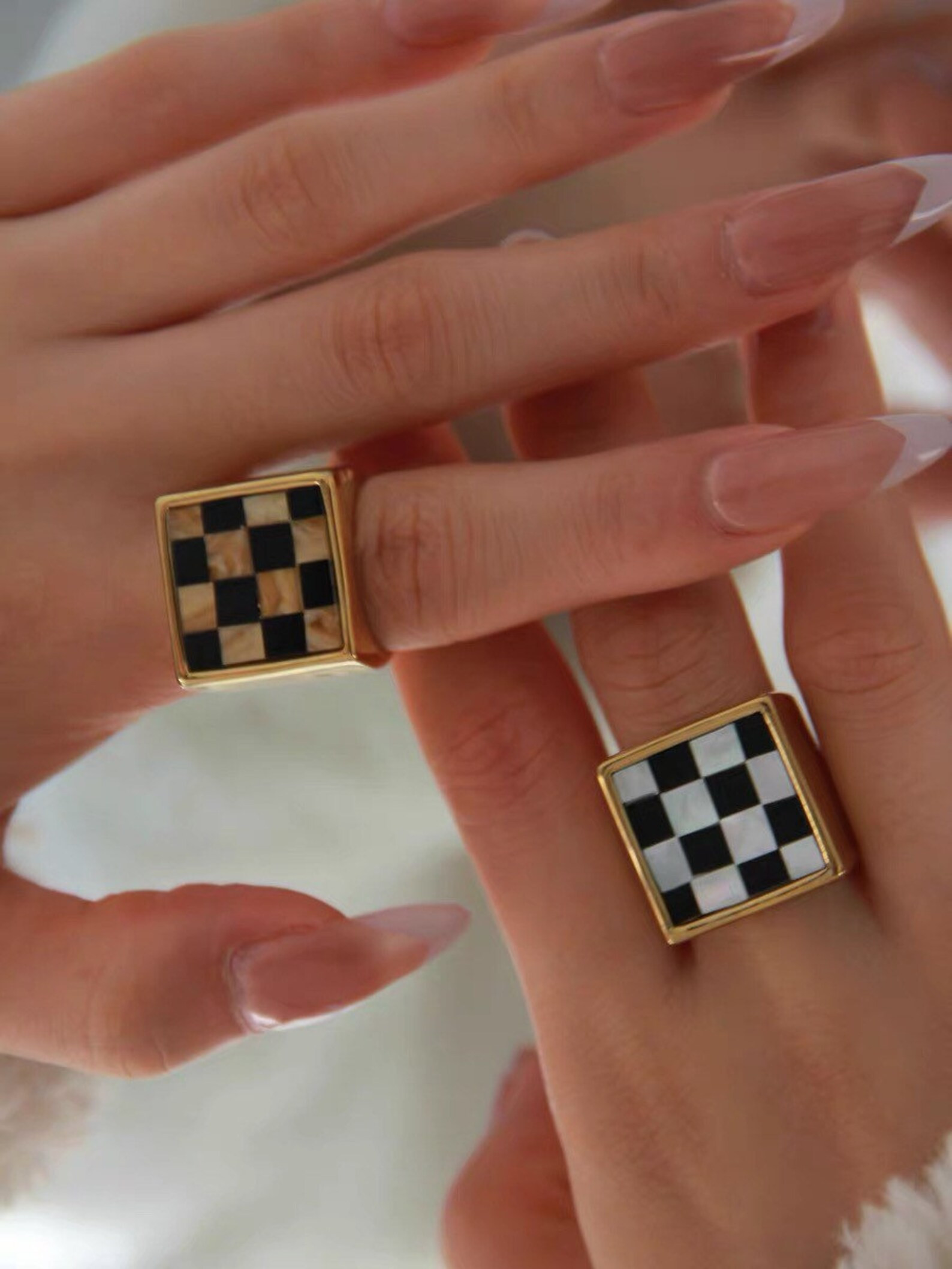 18k Gold Plated Heavy Chunky Black and White Fun Checkerboard | Etsy | Etsy (US)