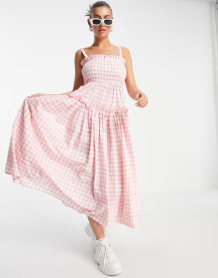 ASOS DESIGN cami midi sundress with raw edges in pink and white gingham | ASOS (Global)