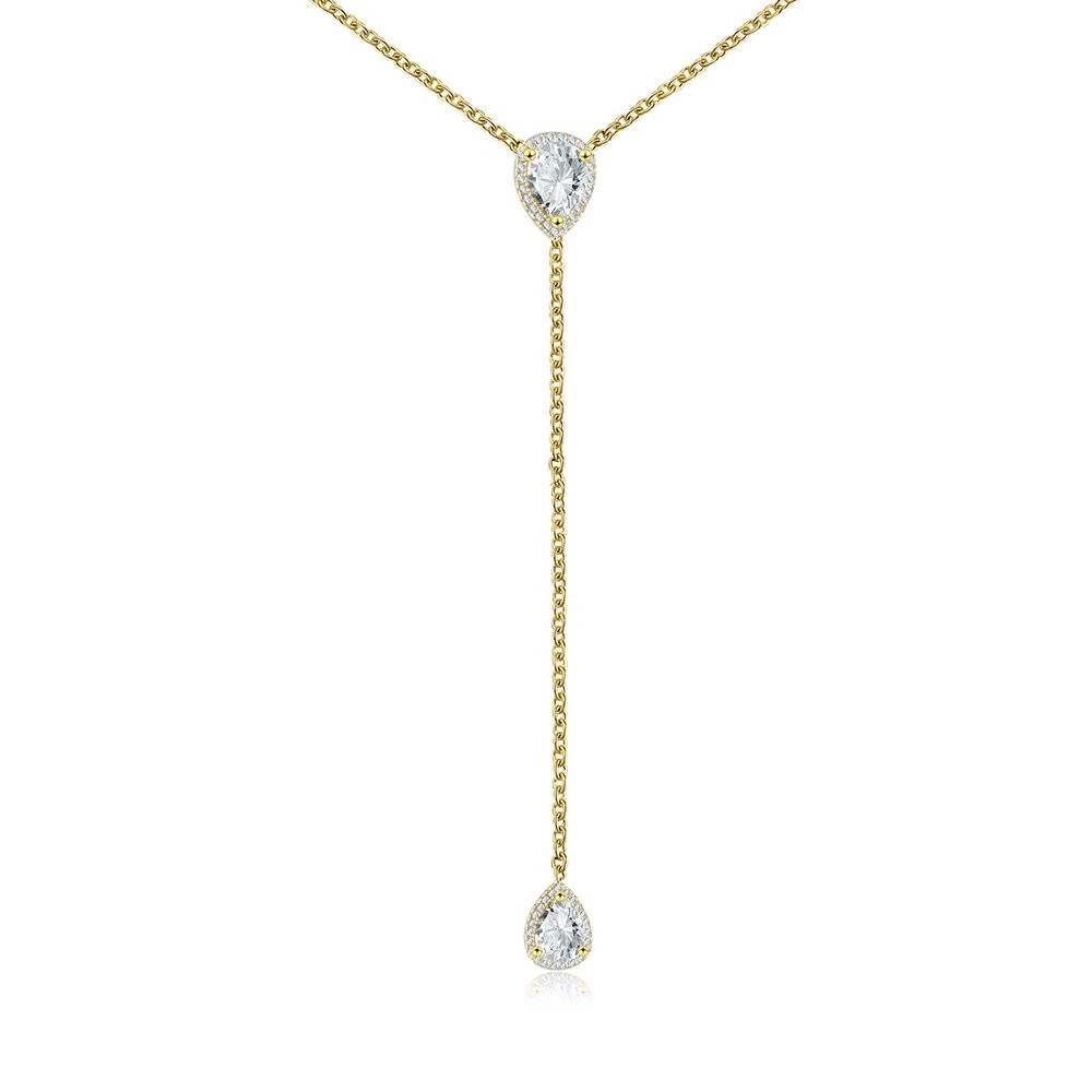 espere CZ Pear Drop Lariat Necklace 16" with 2.75" Y Drop Adjustable, 3 Colors Available | Amazon (US)