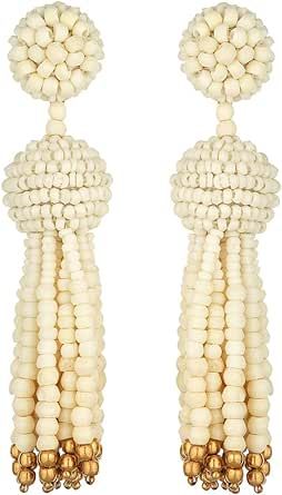 Amazon.com: Oscar de la Renta, Wooden Tassel Earrings, Ivory | Amazon (US)