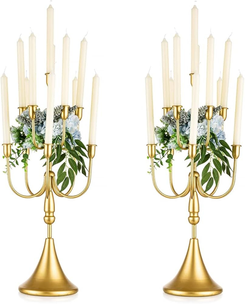 Inweder Gold Wedding Candelabra Tall - 11 Arm Candelabra, 26.4in Antique Candle Opera Centerpiece... | Amazon (US)