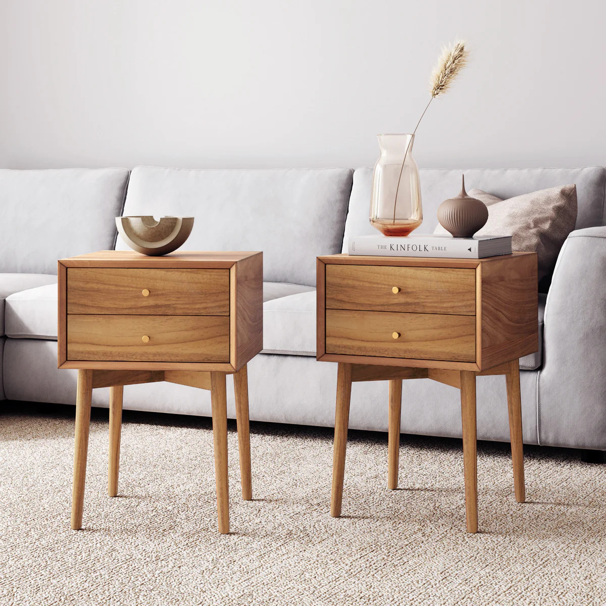 Wood Mid-Century Nightstands Acacia (Set of 2) | Nathan James