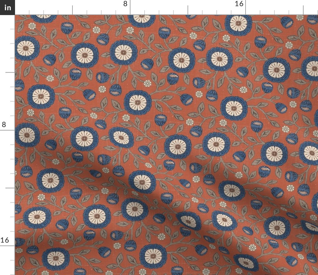 19Autumnal Table - Bobble Floral Red Background Fabric bytaranealart | Spoonflower