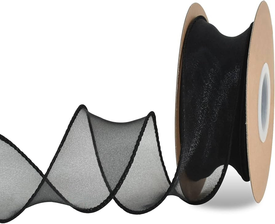 TONIFUL 1-1/2 Inch Wide Black Wired Chiffon Ribbon Sheer Organza Ribbons for Crafts Floral Bouque... | Amazon (US)