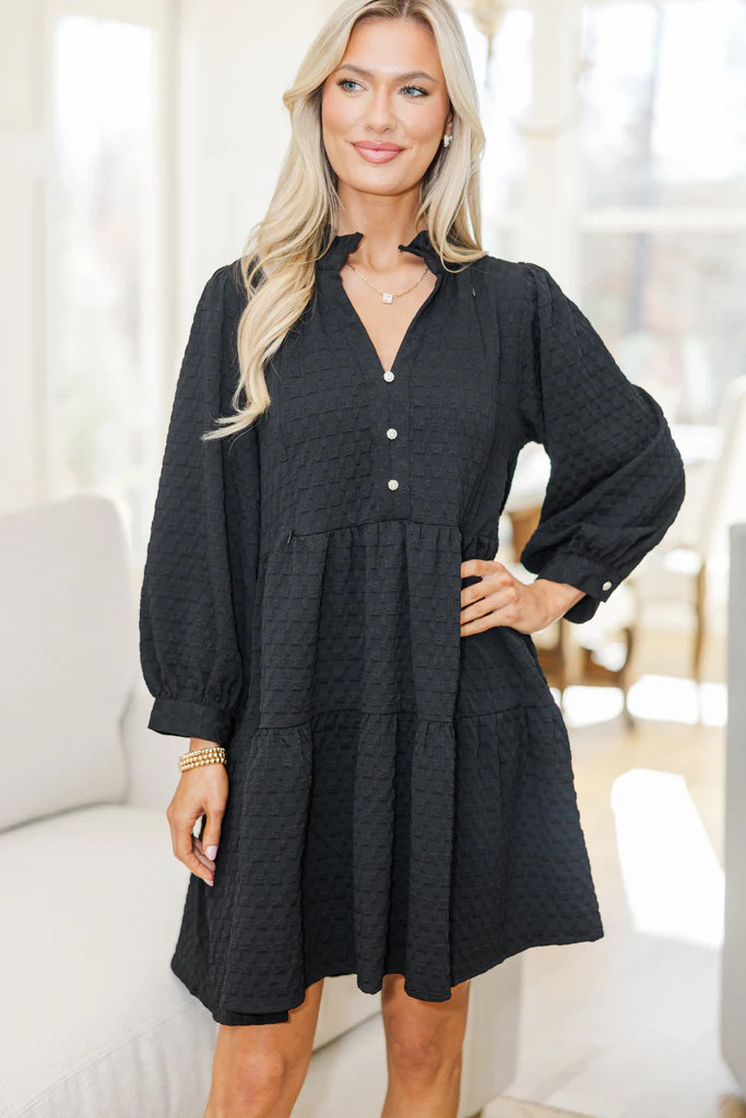 NURSING COLLECTION: All Up To You Black Textured Dress | The Mint Julep Boutique