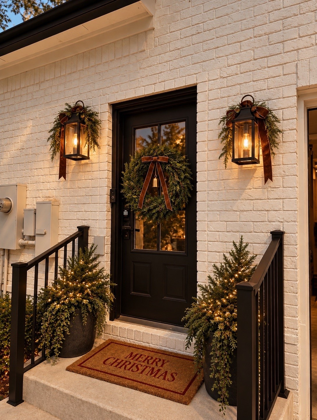 Outdoor setup! Christmas wreath and door mat