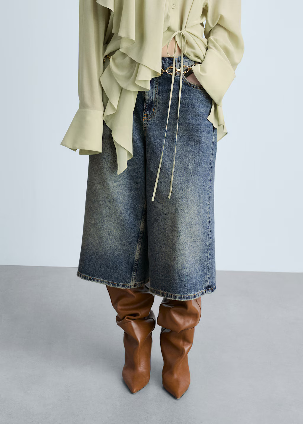 Wideleg denim bermuda shorts - Woman | MANGO USA | MANGO (US)