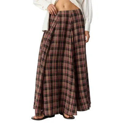 Free People Ives Plaid Maxi Skirt in Chocolate Combo at Nordstrom, Size Small | Nordstrom