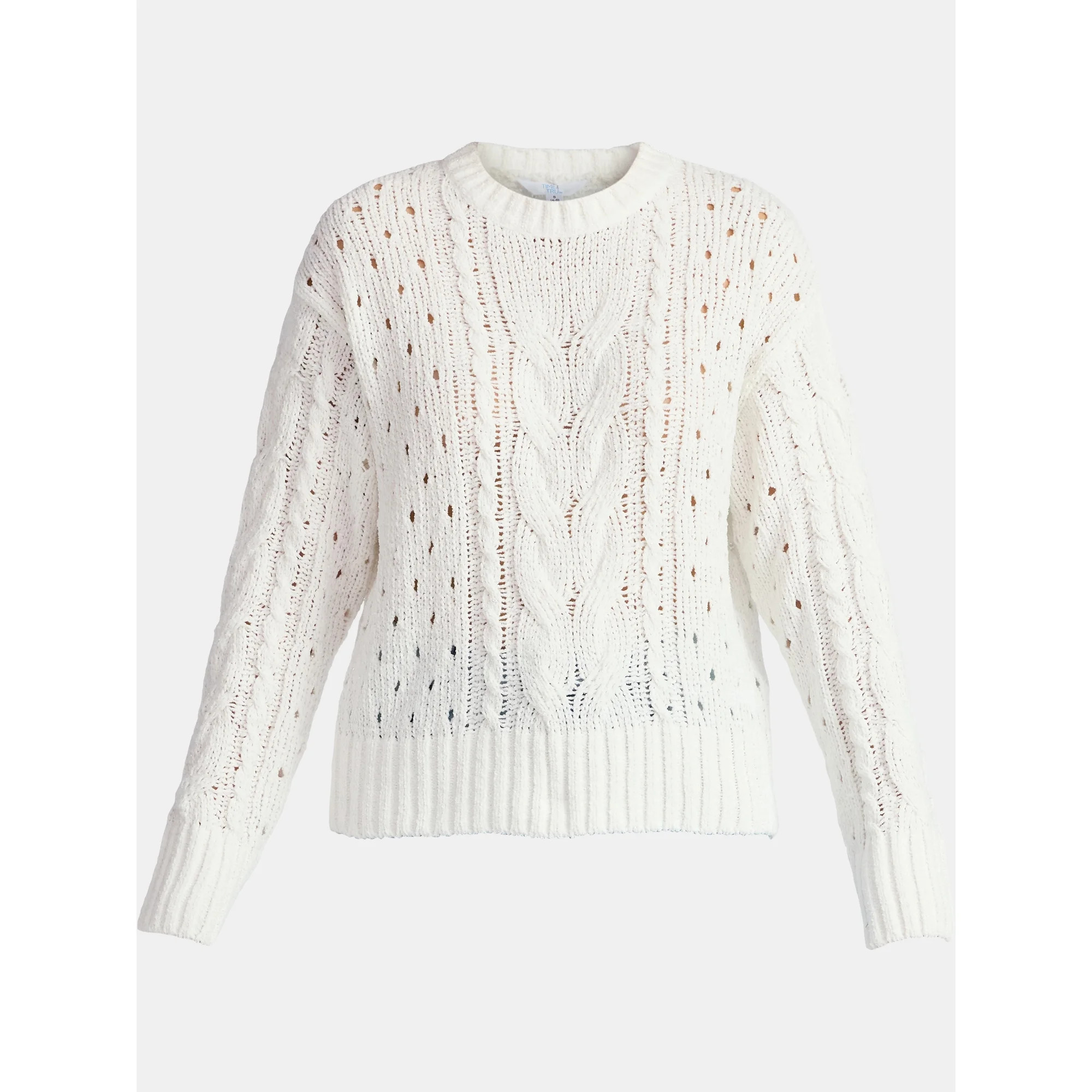 Time and Tru Women's Cable Knit Pullover Sweater with Long Sleeves, Midweight, Sizes XS-XXXL | Walmart (US)