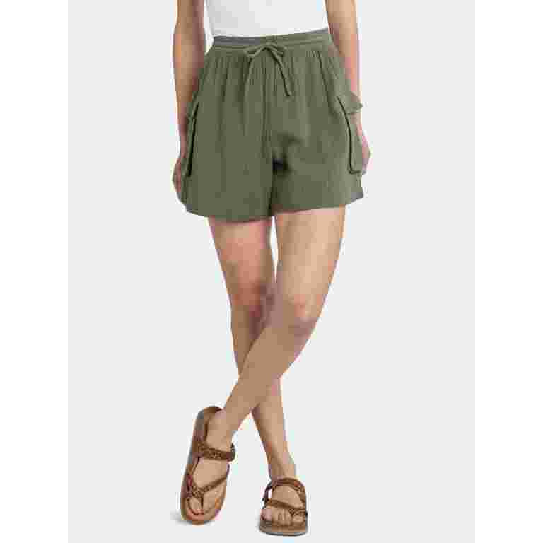 Time and Tru Women's Double Cloth Cotton Cargo Shorts, Sizes XS-XXXL | Walmart (US)