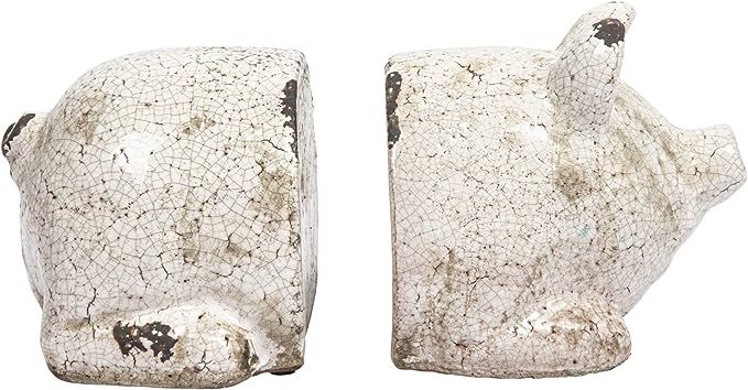 Creative Co-Op Distressed White Pig Shaped Terracotta Bookends (Set of 2 Pieces) | Amazon (US)