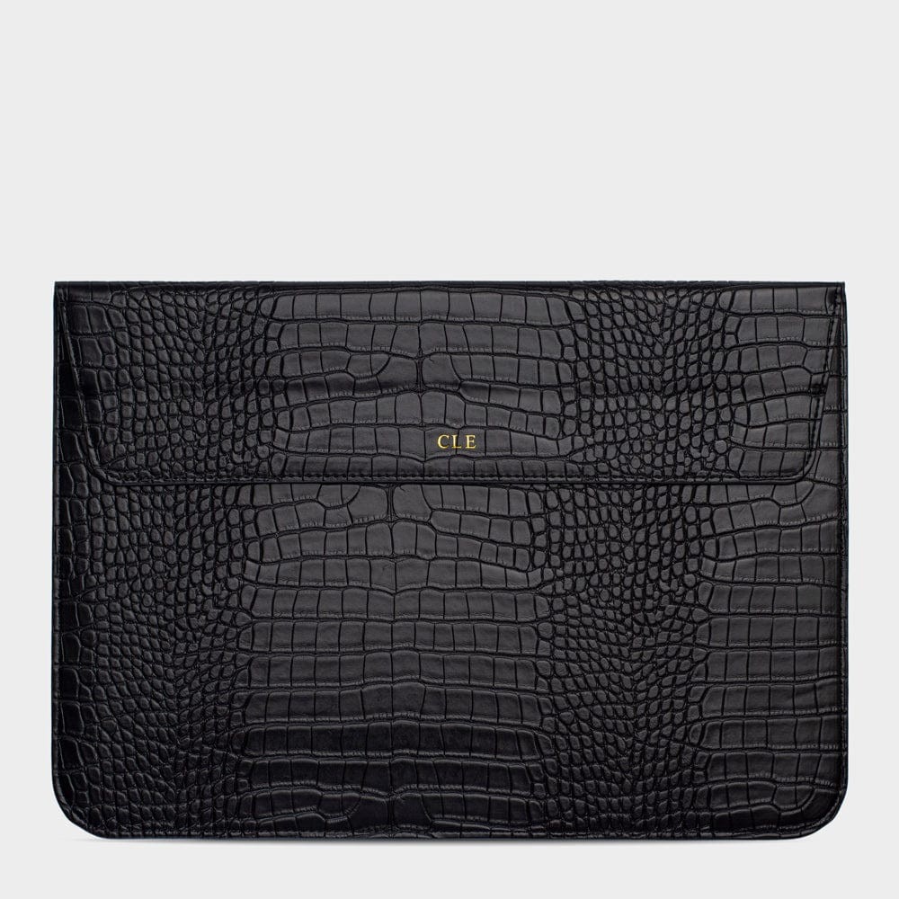 Black Lizard Texture Personalized Laptop Sleeve with Stand | INSERIF (US)