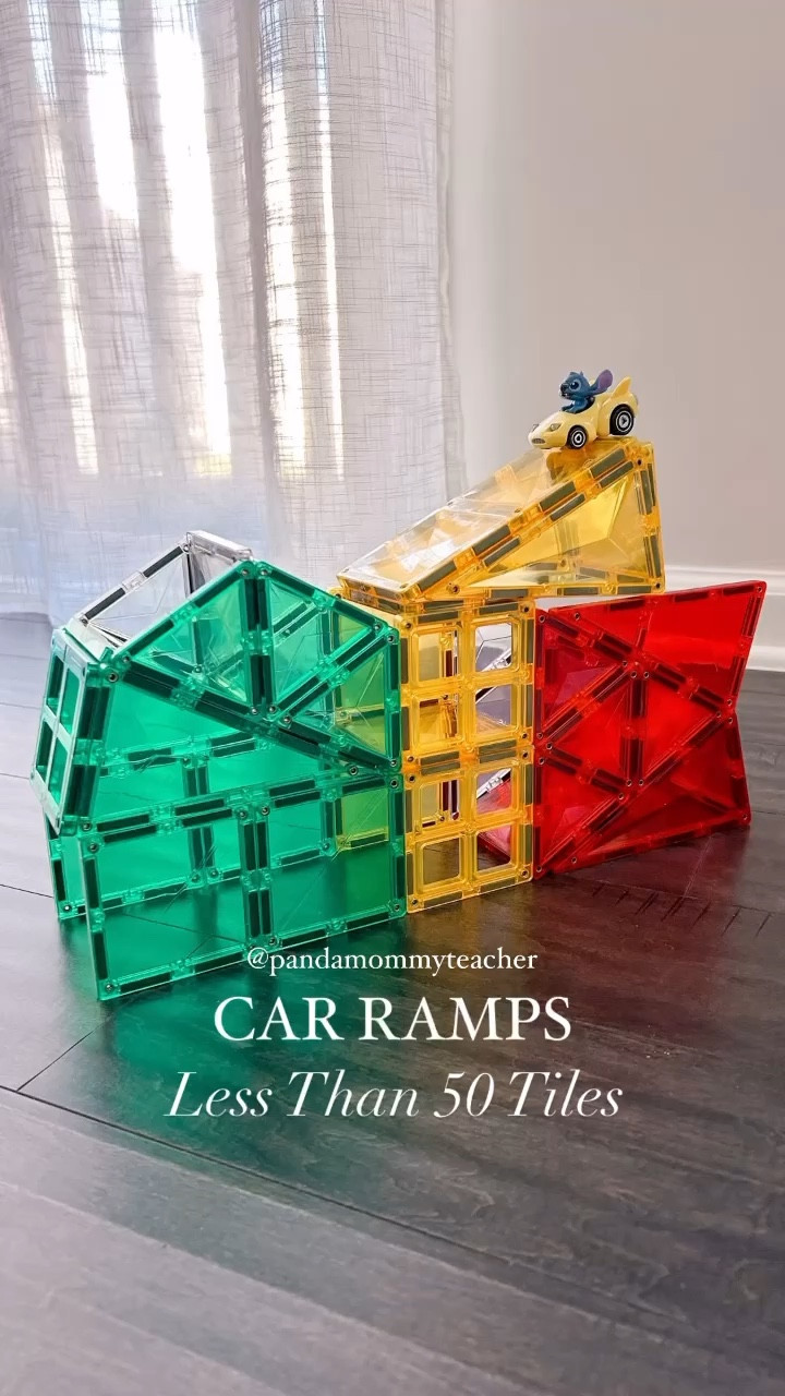 5 Magnetic Tiles Car Ramps that use less than 50 tiles. You can also use balls on these ramps. 💫#LTKHoliday #LTKGiftGuide #LTKkids