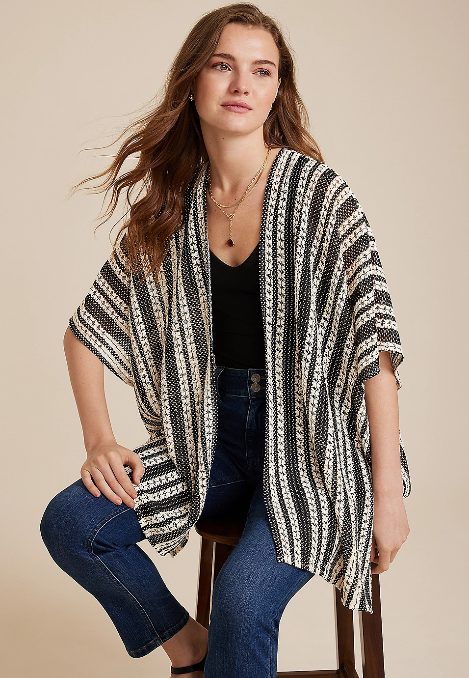 Striped Crochet Kimono | Maurices