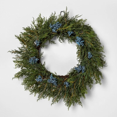 24" Faux Juniper Wreath with Berries - Hearth & Hand™ with Magnolia | Target