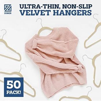 Zober Non-Slip Velvet Hangers - Suit Hangers (50-pack) Ultra Thin Space Saving 360 Degree Swivel ... | Amazon (US)