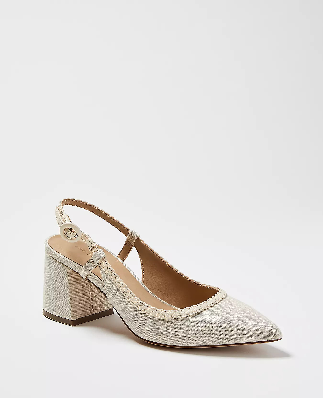 Esme Braided Canvas Block Heel Slingback Pumps | Ann Taylor (US)