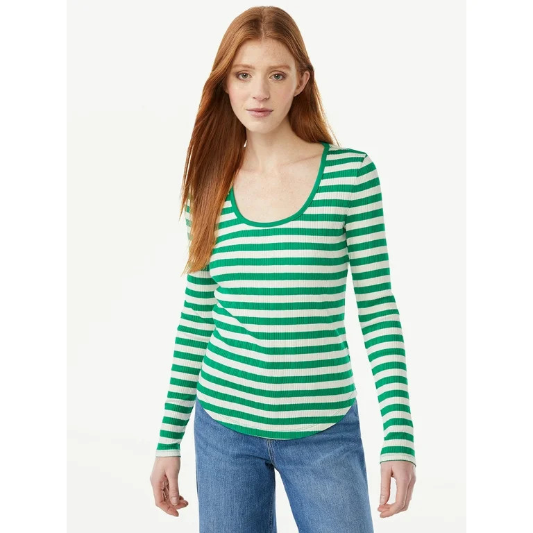 Free Assembly Women's U-Neck Novelty Rib Tee with Long Sleeves | Walmart (US)