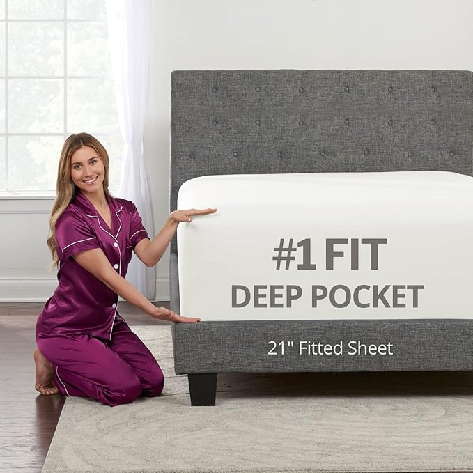 Deep Fitted Sheets King – King Size Fitted Sheet Only Deep Pocket – 21” King Fitted Sheet D... | Amazon (US)
