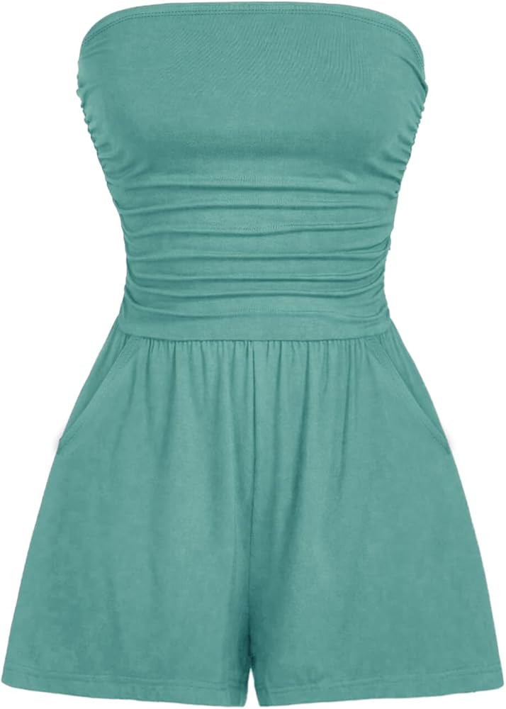 AUXDIO Women Summer Casual Strapless Romper Sleeveless Off Shoulder Short Jumpsuits 2025 Beach Va... | Amazon (US)