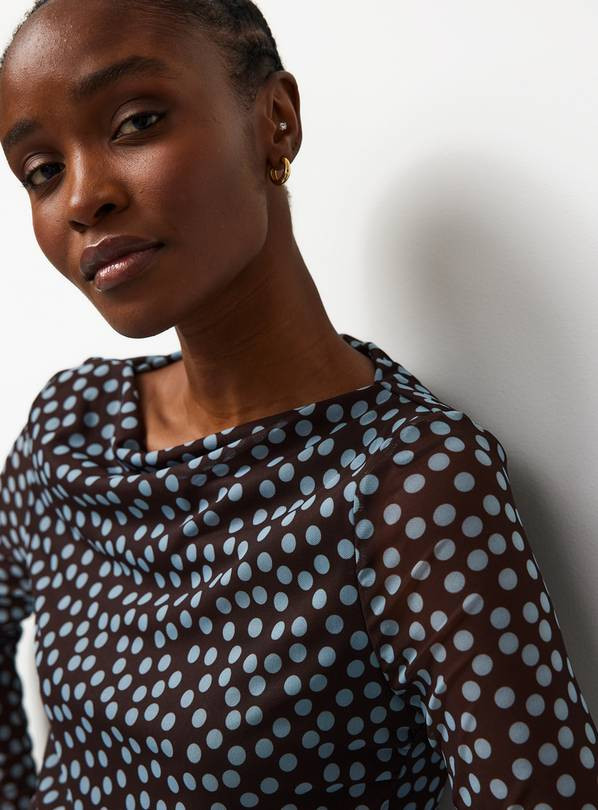 Brown Spot Print Mesh Long Sleeve Top 24 | Tu Clothing