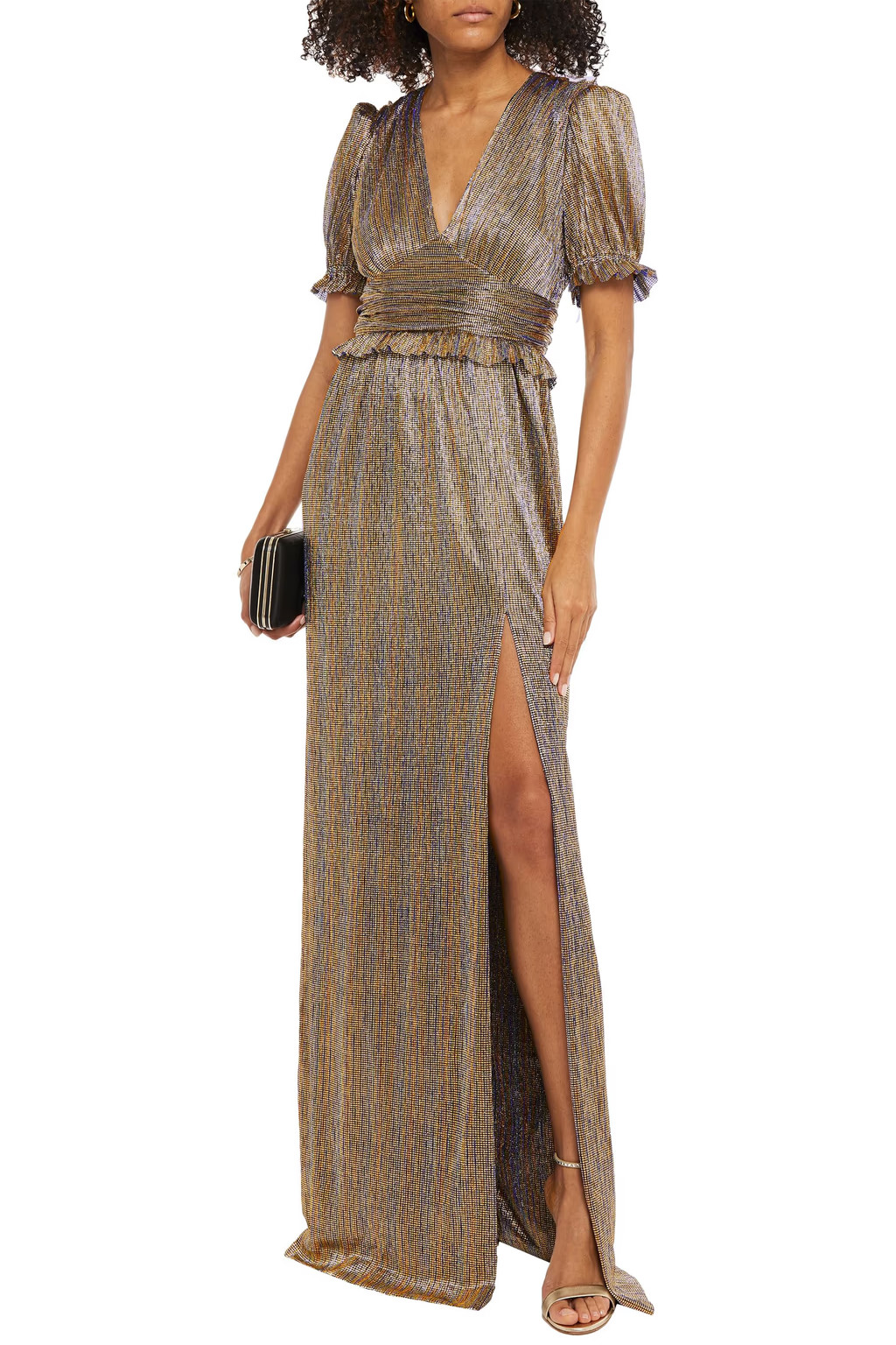 Luna ruffle-trimmed plissé lamé gown | The Outnet (US and CA)