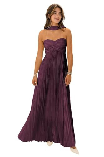 Eyhuoaa Sexy Women's Elegant Plum Bridesmaid Dresses for Wedding Chiffon Long Prom Dress with Pleat A-Line Cocktail Evening Gowns Plus Size 26W | Amazon (US)