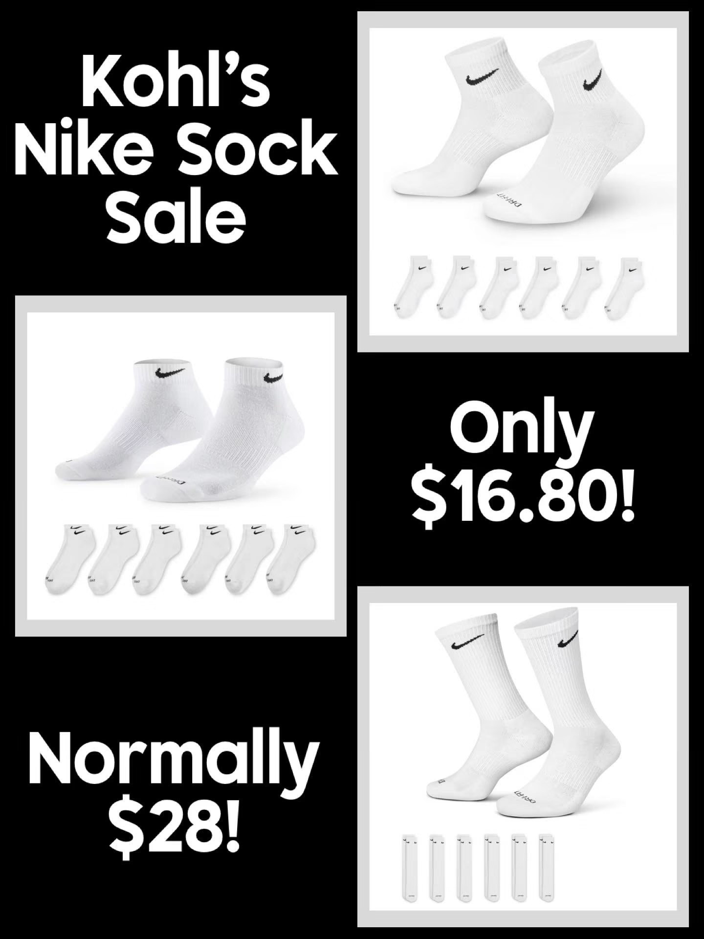Kohl’s has an AMAZING Nike Sock Sale today!! 6 packs of the best selling Nike Cushion Training Socks 🧦 are down to only $16.80 - normally $28!! They just went up again in price, so when you can snag a sale like this, especially this much of a markdown, it’s worth restocking 🙌🏻 Three sizes available at the sale price for these unisex socks - white, black & gray are all available at the sale pricing today.

#LTKSaleAlert #LTKHome #LTKActive